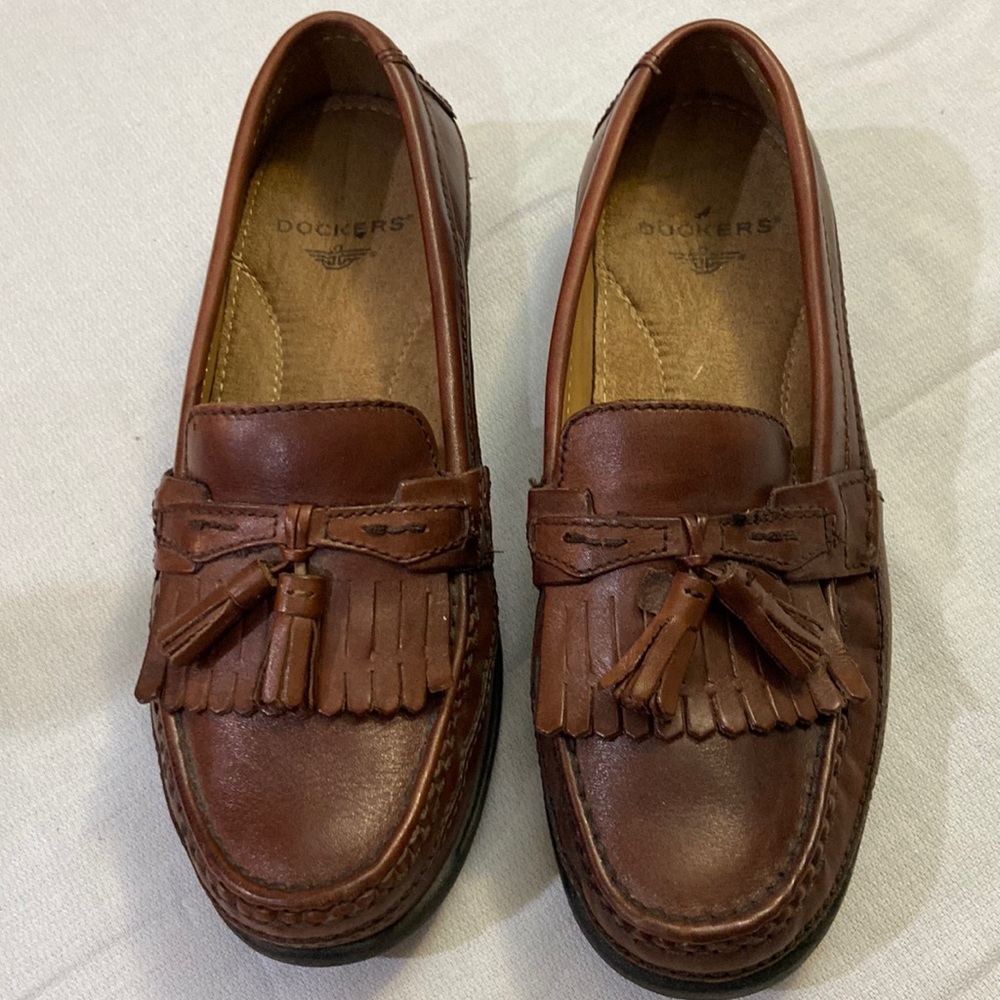 Dockers Mens Brown Tassel Leather Loafers - Excellent Condition - Size 8 M
